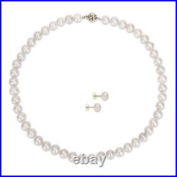 Amour 14K Yellow Gold 9-10mm Freshwater Pearl Strand Necklace & Earrings Set