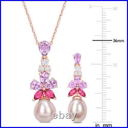 Amour 18K Rose Gold Silver Cultured Freshwater Pearl, Topaz & Rose de France Set Amour 18K Rose Gold Silver Cultured Freshwater Pearl, Topaz & Rose de France Set