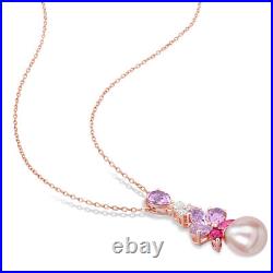 Amour 18K Rose Gold Silver Cultured Freshwater Pearl, Topaz & Rose de France Set Amour 18K Rose Gold Silver Cultured Freshwater Pearl, Topaz & Rose de France Set