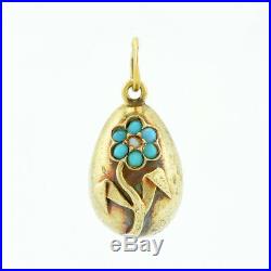 An Antique Russian Turquoise and Pearl-set 56 Gold Miniature Pendant Egg 1900
