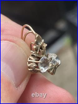 Antique 10k Rose Gold Paste Stone Front Closure Drop Earrings Cool Set