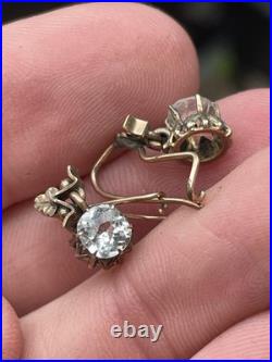 Antique 10k Rose Gold Paste Stone Front Closure Drop Earrings Cool Set