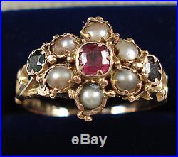 Antique 12ct Gold Gem Set Pearl Cluster Ring