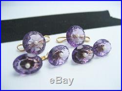 Antique 14K Yellow Gold Amethyst & Seed Pearl Cufflinks & Stud Buttons Set