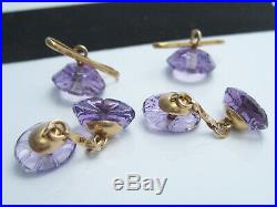 Antique 14K Yellow Gold Amethyst & Seed Pearl Cufflinks & Stud Buttons Set