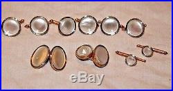 Antique 14K Yellow & White Gold with Mother of Pearl Men's Cufflink Dress Set