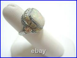 Antique 14k White & Yellow Gold Ring Opal And Seed Pearls In Gorgeous Setting