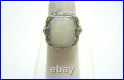 Antique 14k White & Yellow Gold Ring Opal And Seed Pearls In Gorgeous Setting