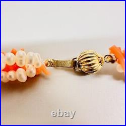 Antique 14k Yellow Gold Coral and Pearl Necklace and Bracelet Set