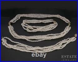 Antique 14k Yellow Gold Diamond Seed Pearl Bracelet Necklace Set i19998b