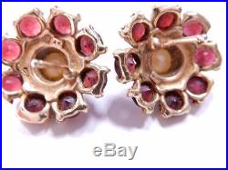 Antique 14k post earrings Garnet and Pearls Yellow Gold setting