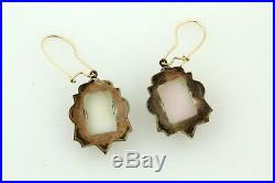 Antique 14kt Gold Victorian Set Of White Onyx Cameo Drop Earrings. Very Pretty