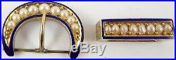 Antique 15 carat gold Victorian blue enamelled pearl set buckle belt fittings