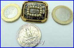 Antique 15ct gold pearl set mourning brooch. 2 Inscriptions dated 1839 and 1849