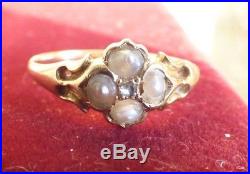 Antique 18 carat GOLD RING set with pearls & diamond centre victorian