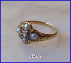 Antique 18 carat GOLD RING set with pearls & diamonds victorian 1880