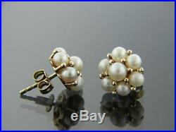 Antique 1880s Victorian 10K Yellow Gold Pearl Ring & Rosette Pearl Earring Set