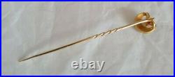 Antique 18ct Yellow Gold Moon stick pin. Claw set a with a Ruby & Seed Pearls