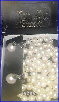 Antique 18k White Gold Mine Cut Diamond and Pearl Earrings and Necklace Set