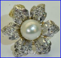 Antique 18k gold, Platinum, Rose Diamonds & Pearls flower Earrings set c 1920's