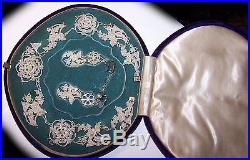 Antique 1900s Victorian SEED PEARL NECKLACE Earings Set Blue Velvet Case 18K