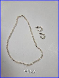 Antique 1940s 1950s 14K Gold Genuine Pearl Necklace & Matching Hoop Earrings Set
