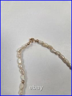 Antique 1940s 1950s 14K Gold Genuine Pearl Necklace & Matching Hoop Earrings Set