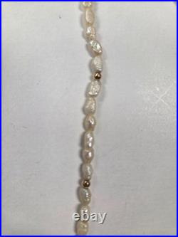 Antique 1940s 1950s 14K Gold Genuine Pearl Necklace & Matching Hoop Earrings Set