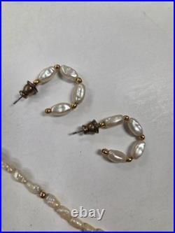 Antique 1940s 1950s 14K Gold Genuine Pearl Necklace & Matching Hoop Earrings Set