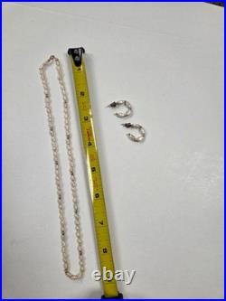 Antique 1940s 1950s 14K Gold Genuine Pearl Necklace & Matching Hoop Earrings Set