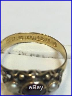 Antique 22 Carat Gold Victorian Traditionally Set GARNET & PEARL Ring B/Ham 1861