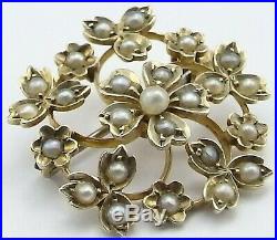 Antique 9 carat yellow gold pearl set holbein brooch