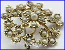 Antique 9 carat yellow gold pearl set holbein brooch