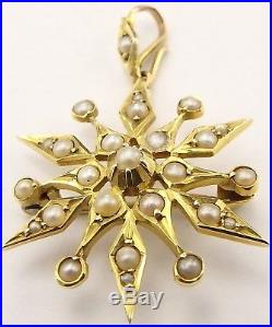 Antique 9 carat yellow gold pearl set pendant brooch. Weighs 3.9 grams