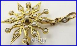 Antique 9 carat yellow gold pearl set pendant brooch. Weighs 3.9 grams