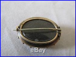 Antique 9ct Gold Mourning Brooch Pin Set Seed Pearls with Hair