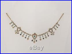 Antique 9ct Gold Seed Pearl Turquoise Set Heart Necklace(R1649)