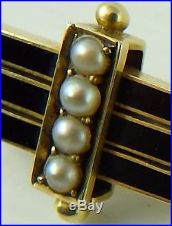 Antique 9ct gold pearl set enamelled Victorian bar brooch. Weighs 4.5 grams