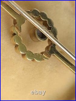 Antique Art Deco 15ct Gold Sapphire & Seed Pearl Set Bar Brooch Pin c1920 Boxed