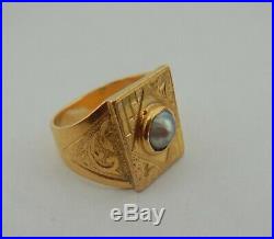 Antique Art Deco 22ct Gold Signet Ring Set With Pearl