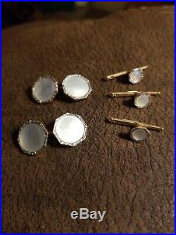 Antique Art Deco LARTER & SONS 14K Gold Mother of Pearl Cufflinks and Stud Set