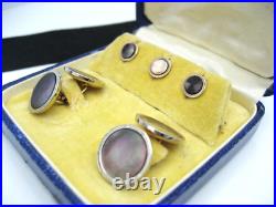 Antique Art Deco era MOSAIN 14K Gold GF MOP Pearl Cufflinks & Stud Buttons Set