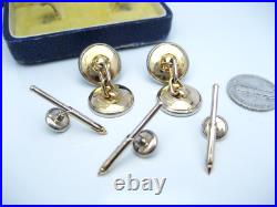 Antique Art Deco era MOSAIN 14K Gold GF MOP Pearl Cufflinks & Stud Buttons Set