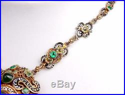 Antique Bohemian Necklace Gilt Silver Chrysoprase Moldavite Pearls Enamel /47g