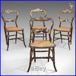 Antique Dining Chairs, Set of Four Victorian Laquered Mother of Pearl, Gold Leaf