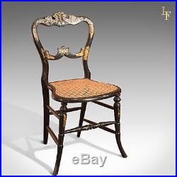 Antique Dining Chairs, Set of Four Victorian Laquered Mother of Pearl, Gold Leaf