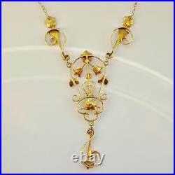 Antique Edwardian 14ct Gold Pearl set Drop Necklace c1905
