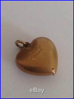 Antique Edwardian 9ct Gold Puffy Heart Pendant Set Rubies & Seed Pearls