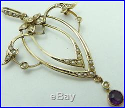 Antique Edwardian 9ct gold seed pearl and gem set pendant, missing 1 pearl