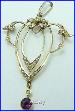 Antique Edwardian 9ct gold seed pearl and gem set pendant, missing 1 pearl